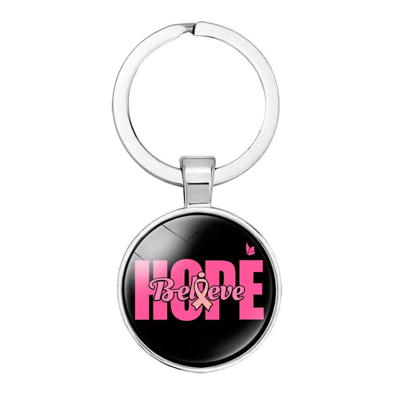Wholesale Glass Breast Cancer Fan with Logo Keychain